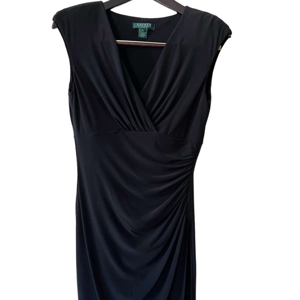 Ralph Lauren | Black Midi Dress | Side Ruching and Shoulder Accent - Picture 4 of 6